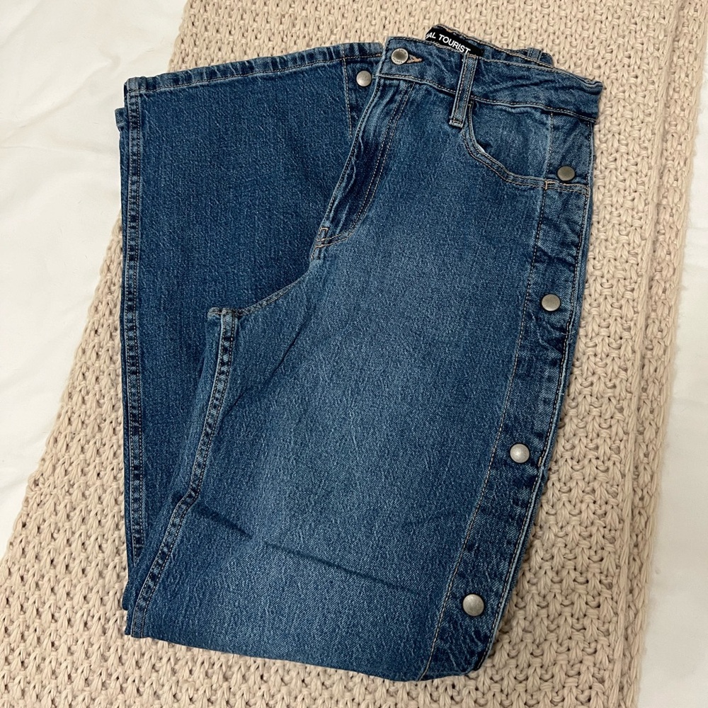 High rise baggy button leg jeans